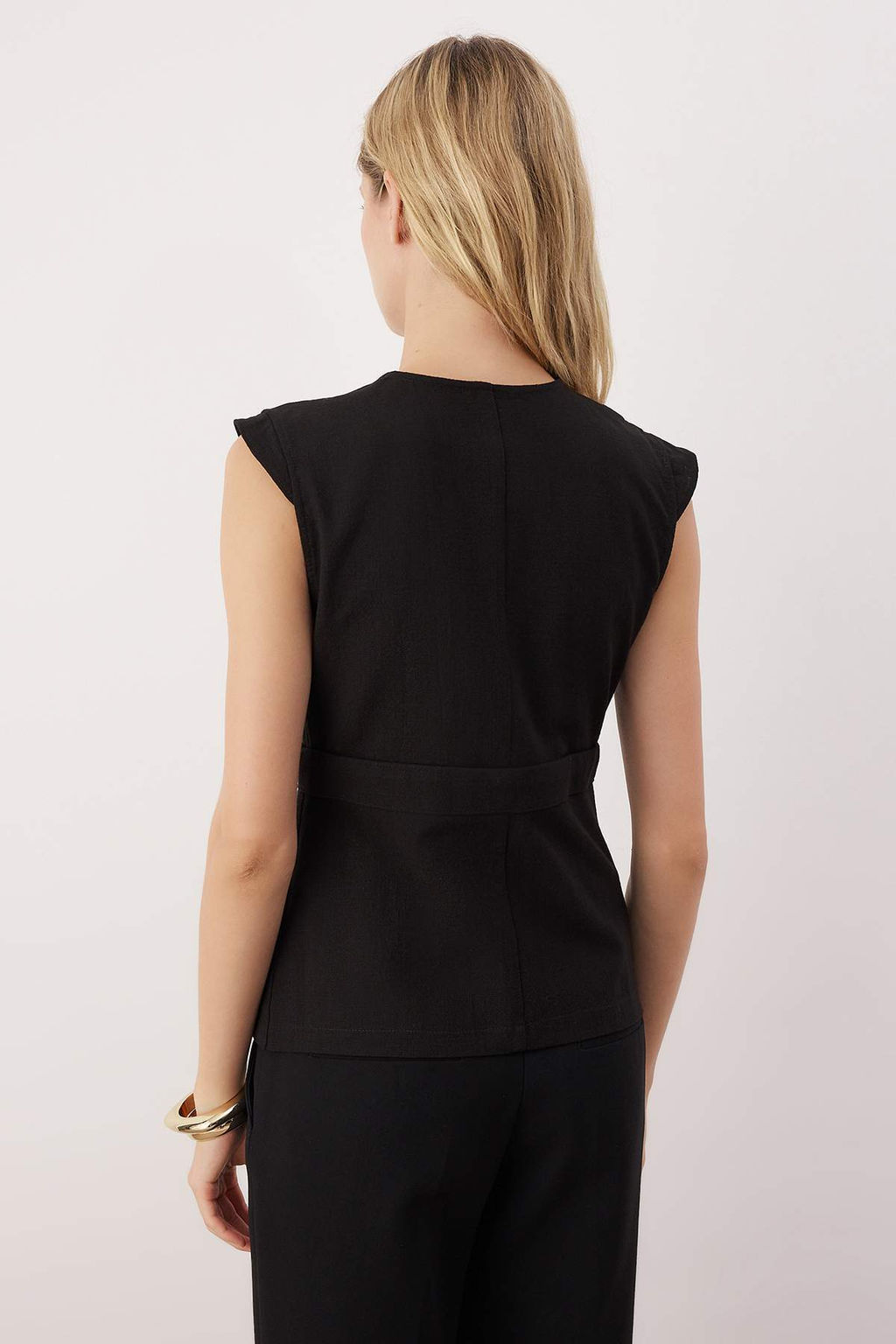 Siyah Kemik Dugme Detayl? Kruvaze Dokuma Bluz TWOSS20BZ0707