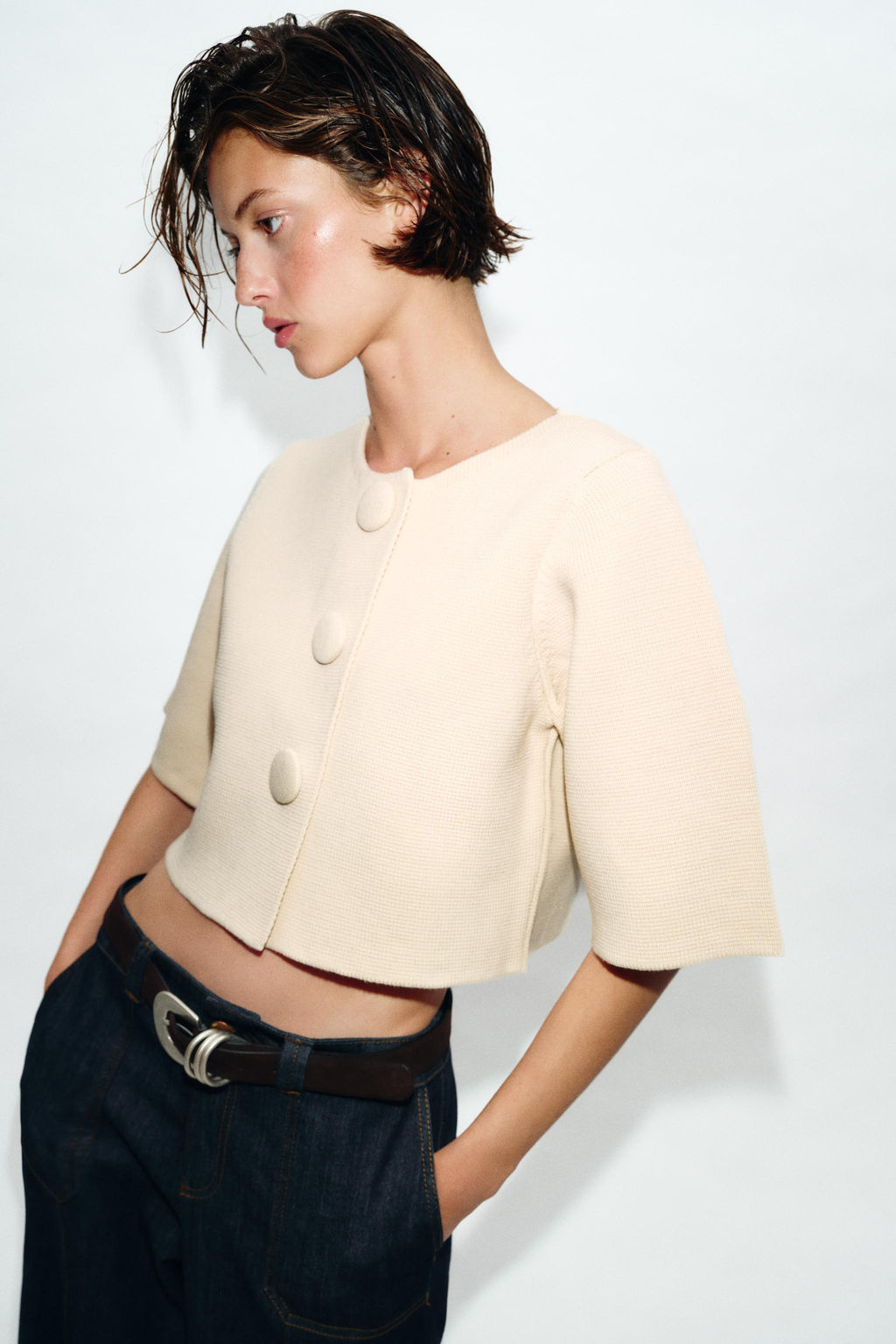 CHAQUETA CORTA PUNTO / Crudo - Zara фото 4