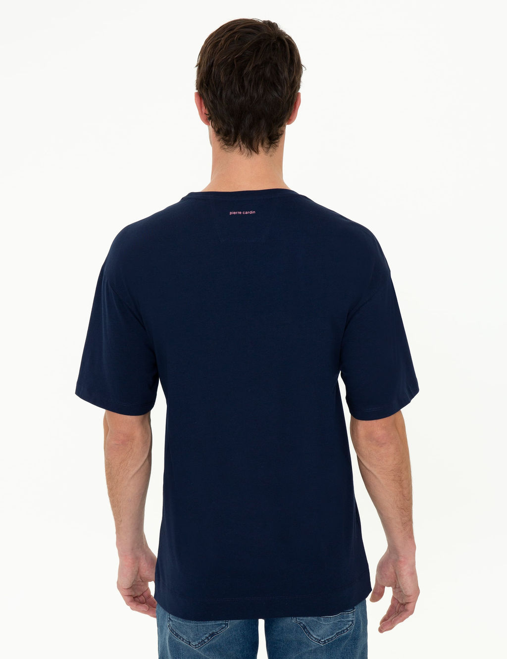 Lacivert Comfort Fit Bask_l_ Bisiklet Yaka Ti__rt