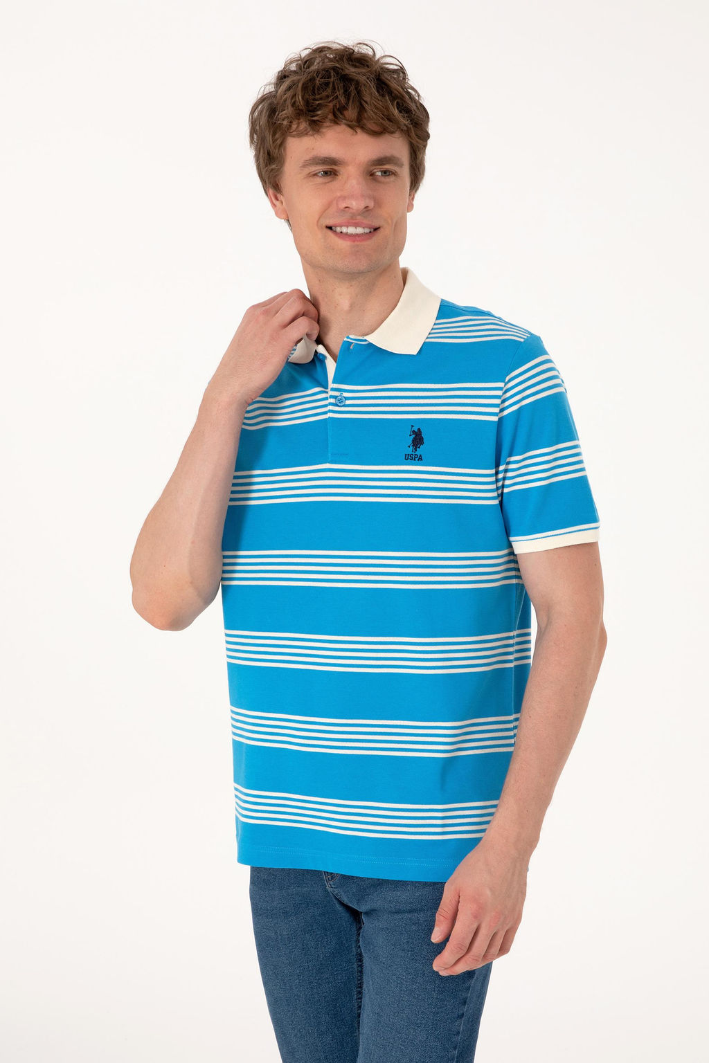 Erkek Regular Fit Polo Yaka Turkuaz _izgili Ti__rt Sepette S_rpriz _ndirim - U.s. polo assn фото 3