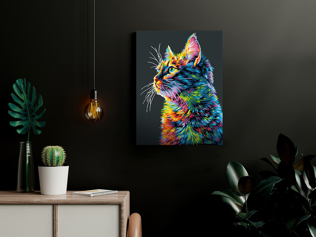 ФРЕЯ PNB/PMB-294 Набор для раскрашивания по номерам ( эффект черного холста ) 40 х 30 см Портрет котика