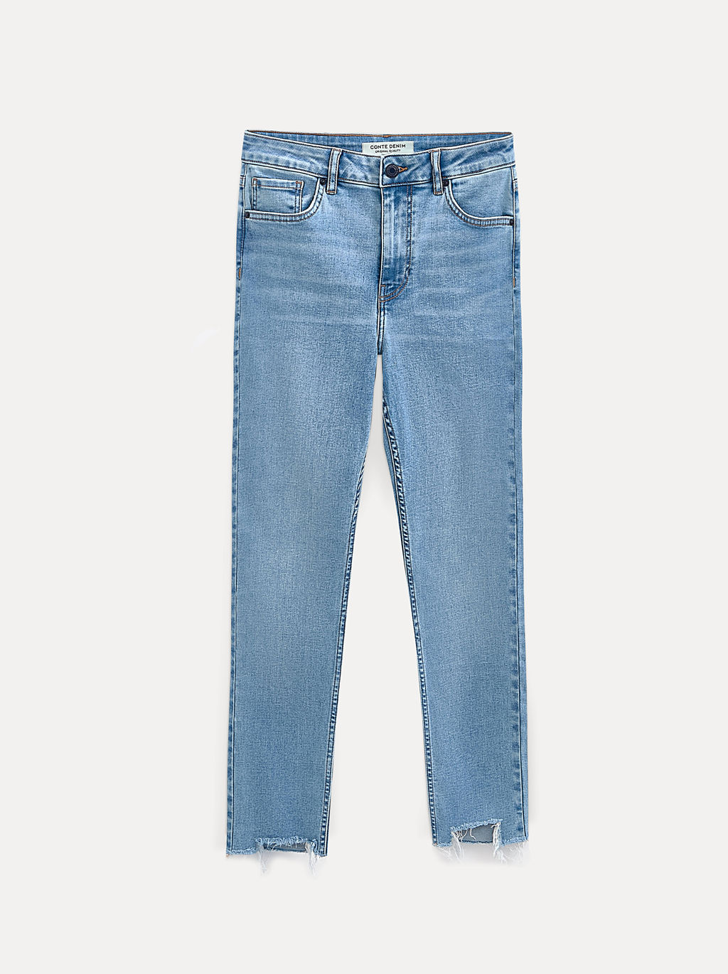 CONTE CON-720 Джинсы skinny с ассиметричным низом и эффектом разрушений light blue