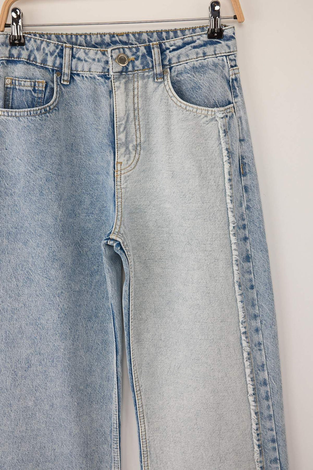 Teen Mavi Renk Bloklu Yuksek Bel Genis Paca Wide Leg Jeans TWOAW26JE00013 - Trendyolmilla фото 6