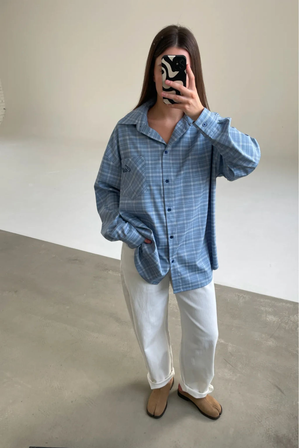 Рубашка в клетку с карманом Ледяной голубой - Erist store фото 5