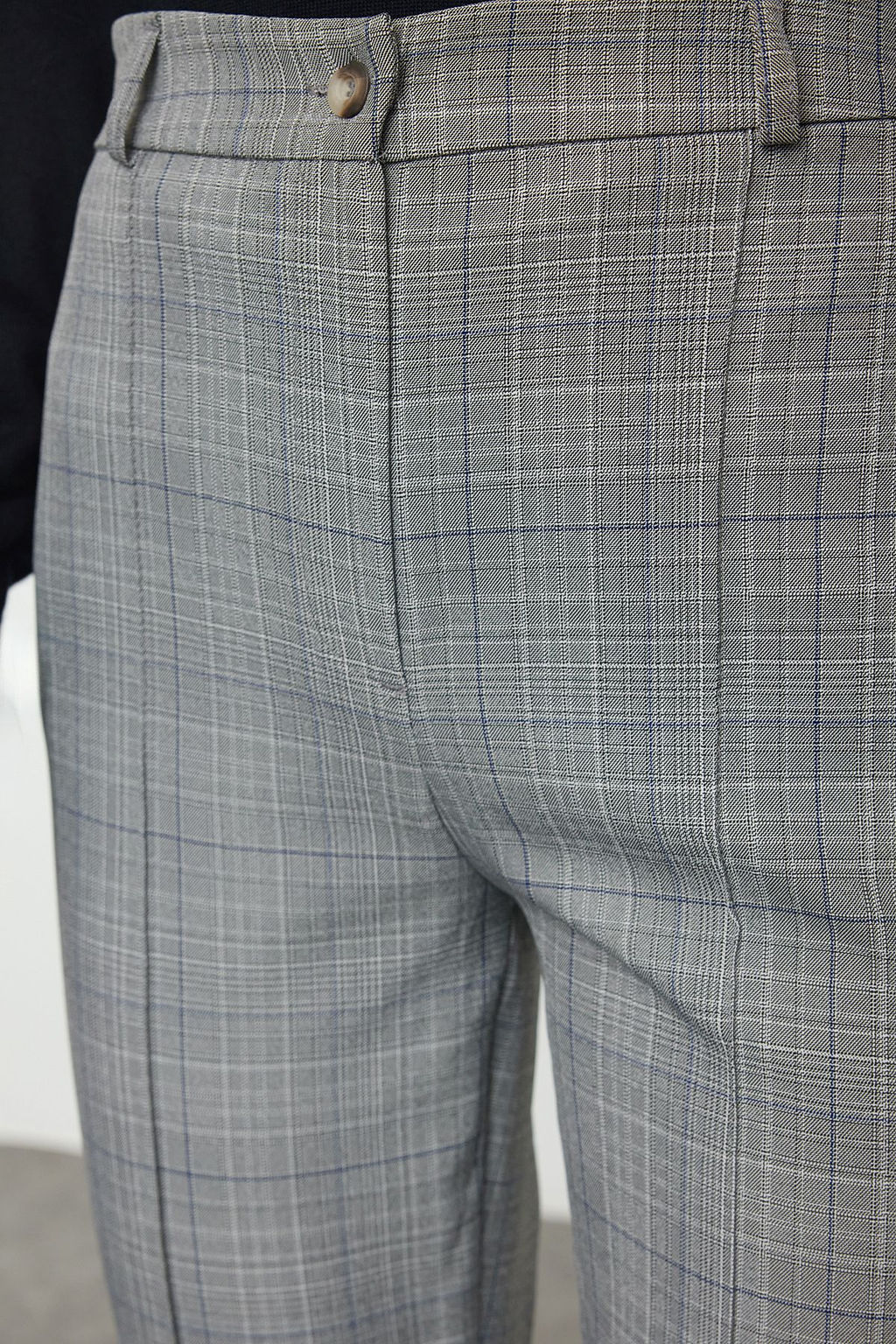 Gri Ekose Straight/Duz Kesim Dokuma Pantolon TWOAW25PL00085 - Trendyolmilla фото 4
