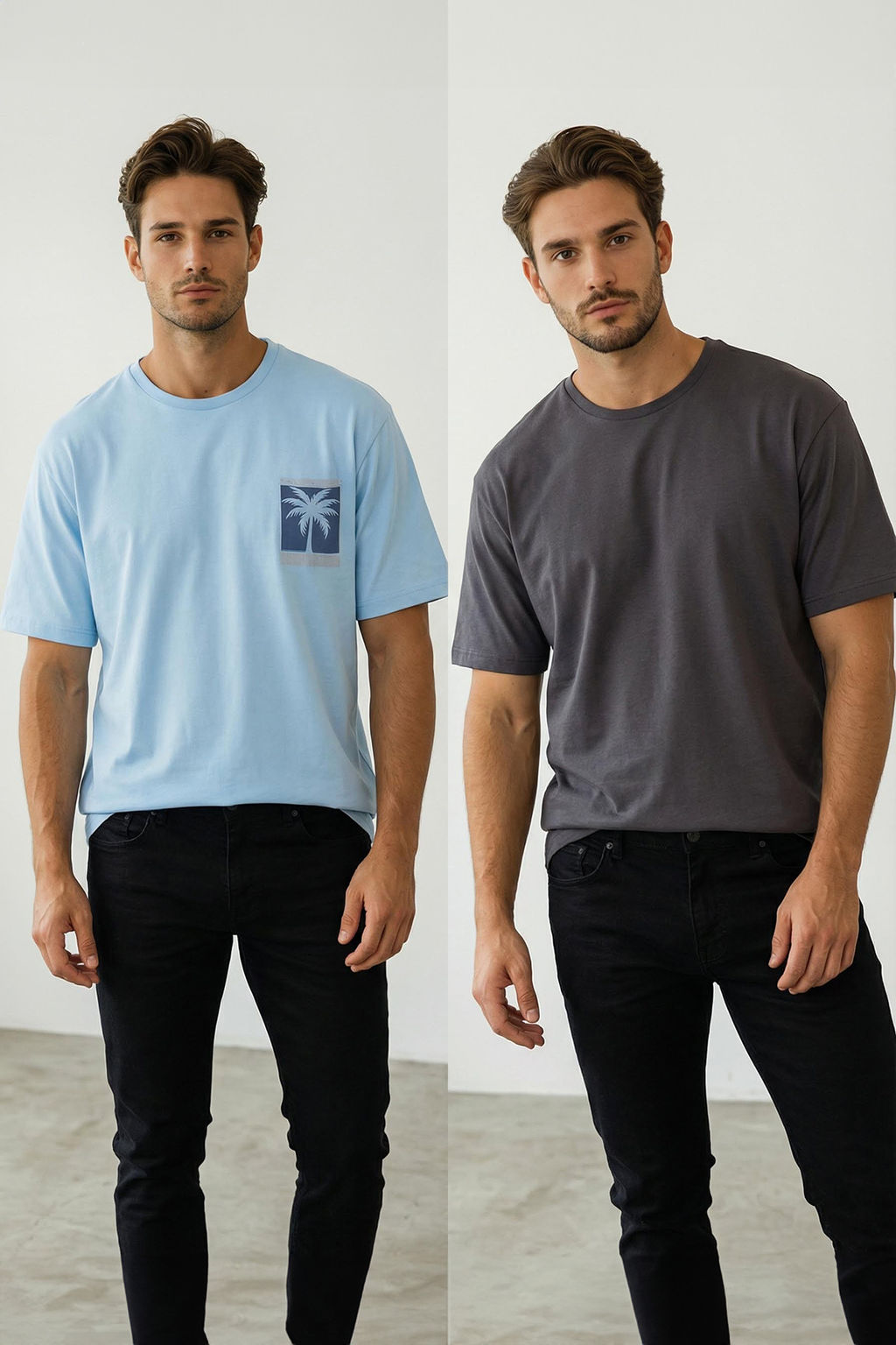 TRENDYOL MAN Mavi-Antrasit Oversize/Genis Kesim 2li Paket Bask?l?-Duz %100 Pamuk T-Shirt TMNSS25TS00212 - Trendyolmilla фото 12
