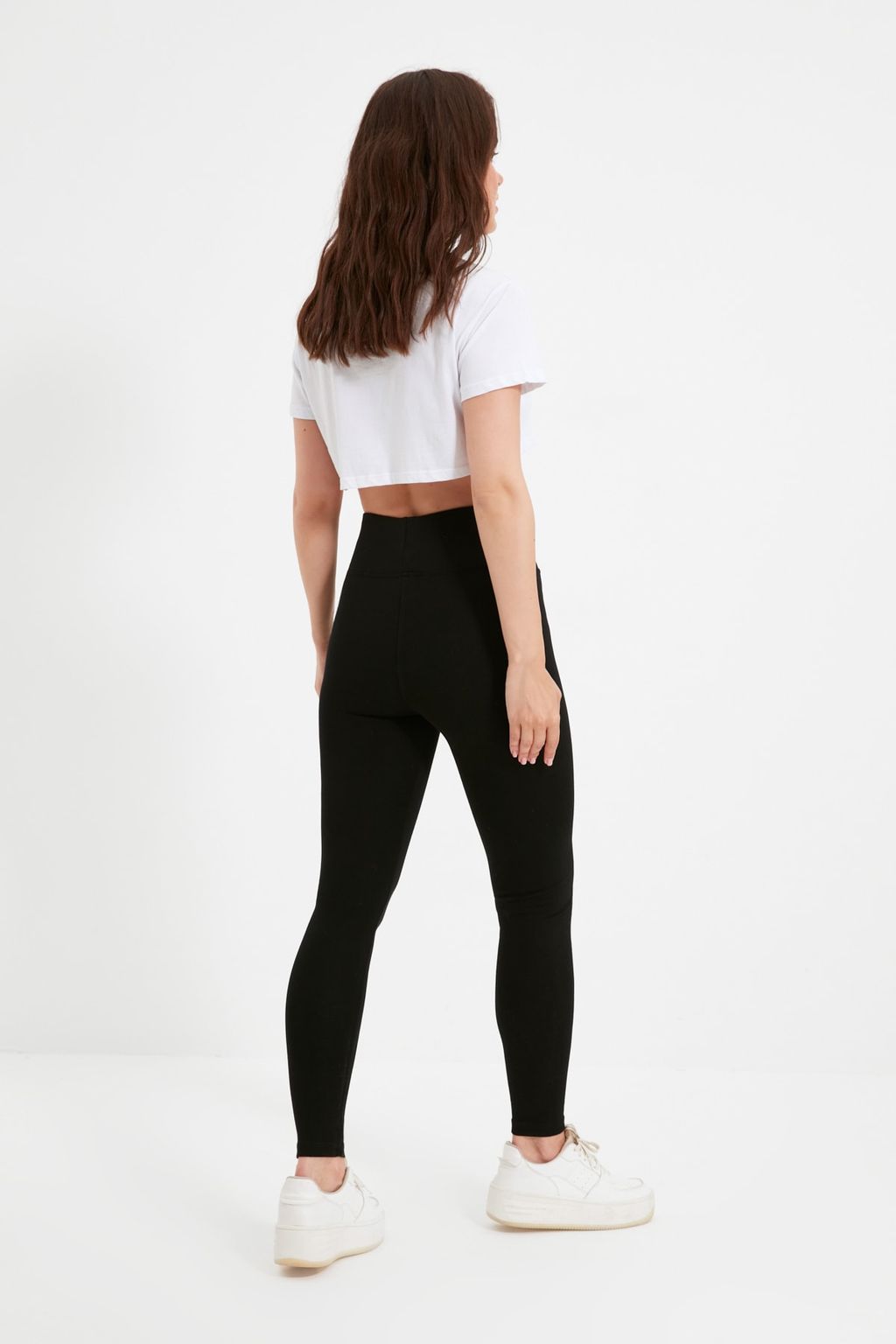 Siyah Yuksek Bel Basic Beli Lastikli Interlok Orme Tayt TWOAW20TA0047 - Trendyolmilla фото 5