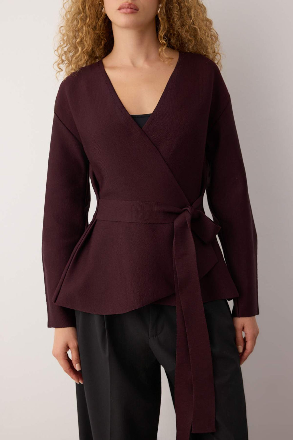 Bordo Kruvaze Baglama Detayl? Triko H?rka TWOAW26HI00241