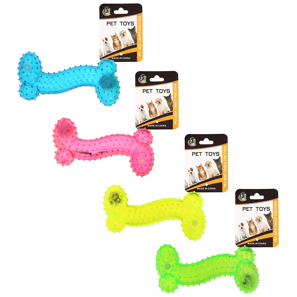 Пэт тойс (Pet toys) Игрушка для собаки Косточка-волна массажная 14,5х7см h3,8см, ПВХ, с пищалкой, светящаяся, на картоне, прозрачная, цвета в ассортименте: синий, розовый, зеленый, желтый (Китай) - Домашняя мода фото 6