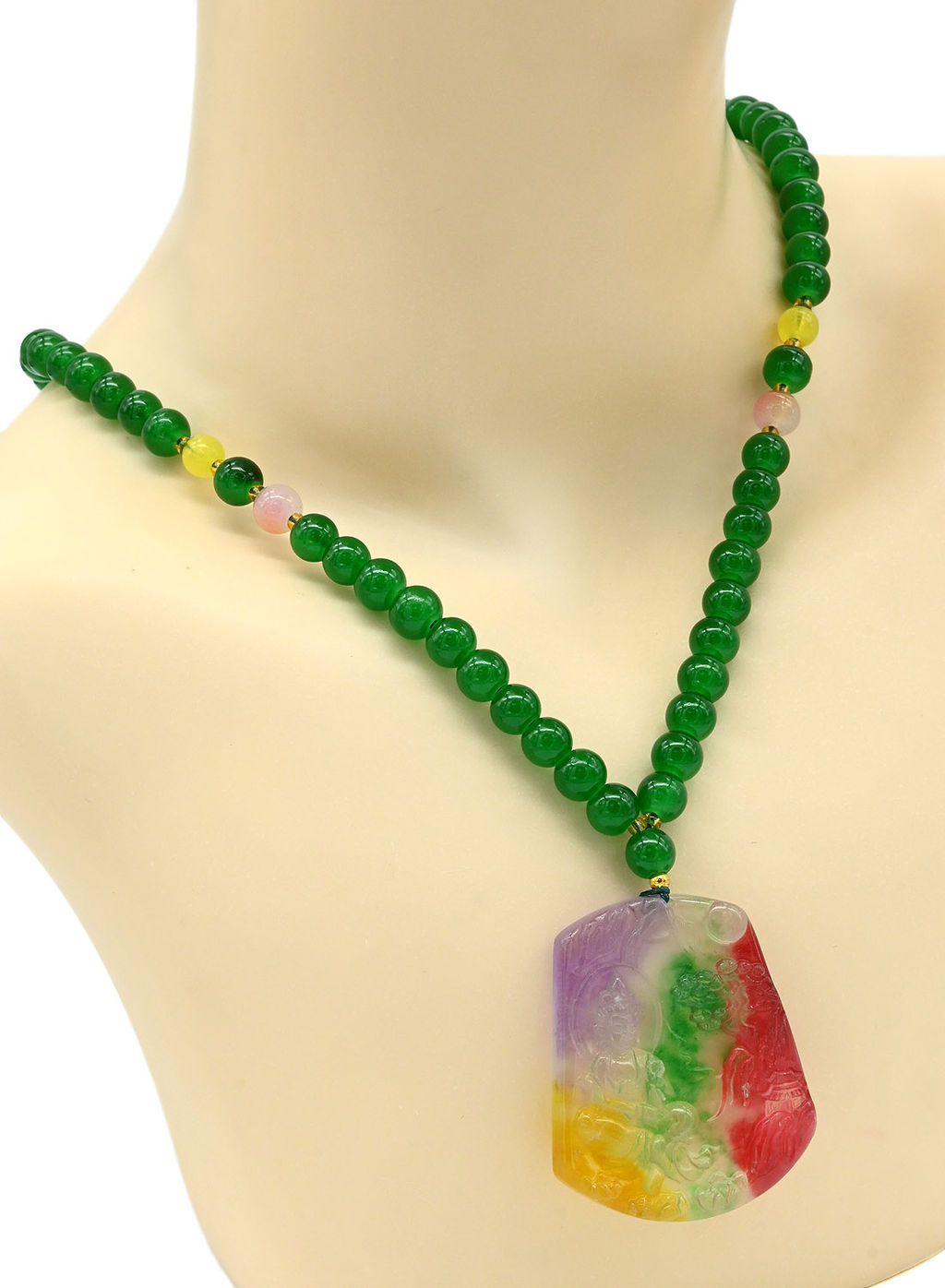 Медальон подвеска Будда 42*50мм из нефрита имитация шарик 8мм, 59см