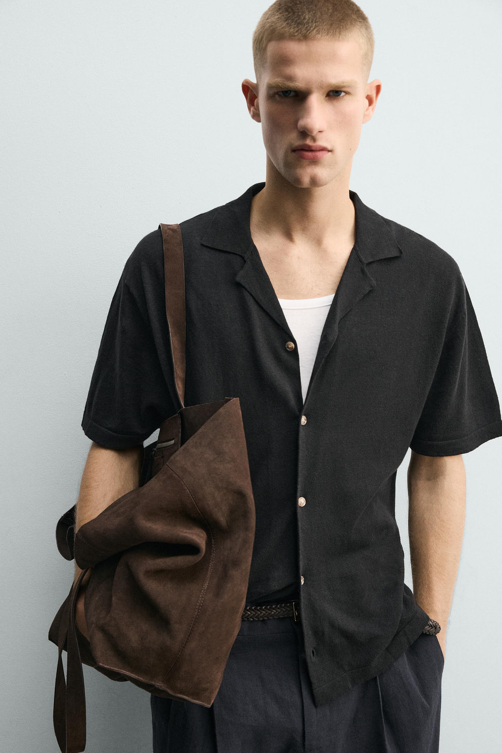 CAMISA PUNTO LINO - ALGOD?N / Negro - Zara фото 5