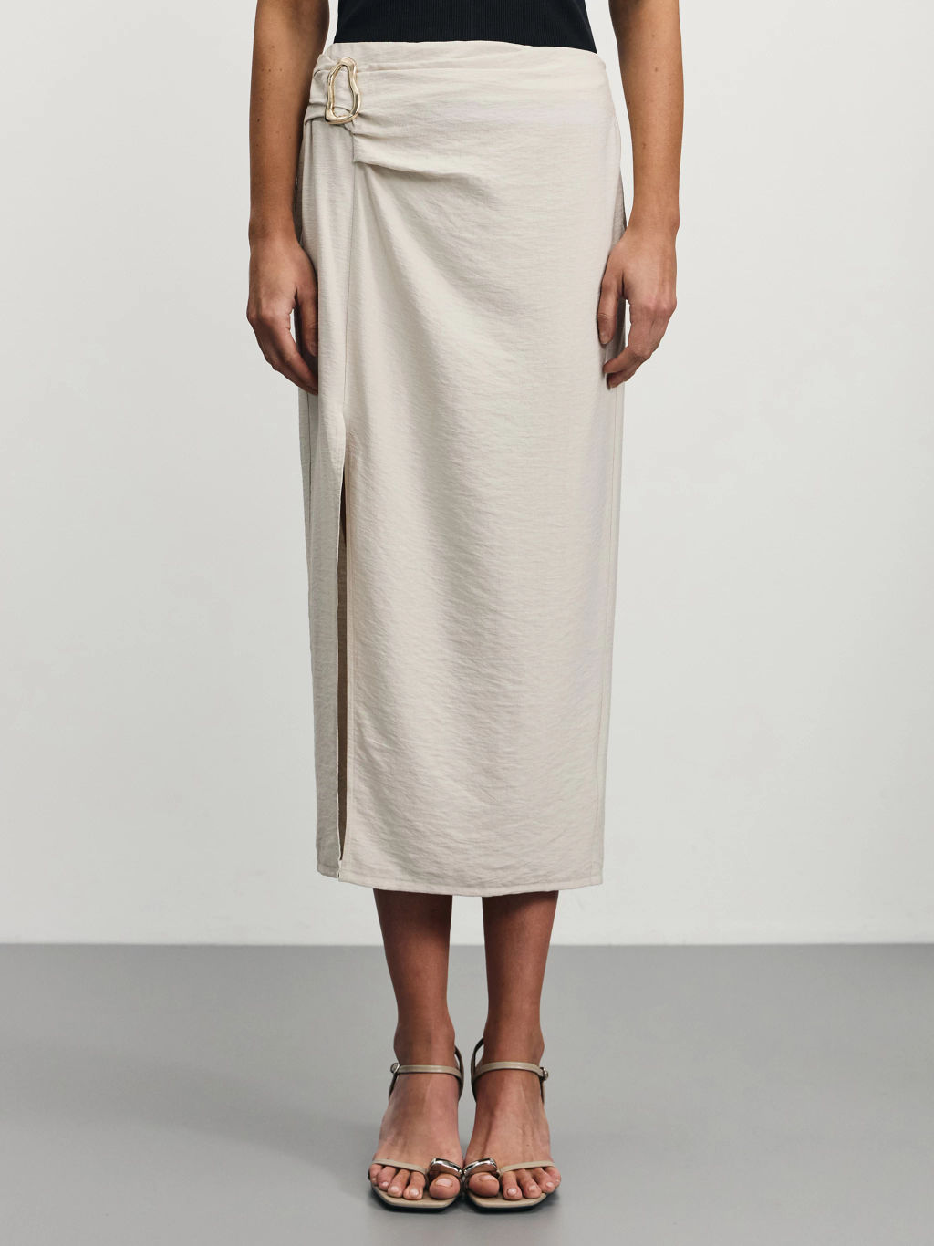 Юбка миди с разрезом и пряжкой из вискозы / Zarina  фото 3