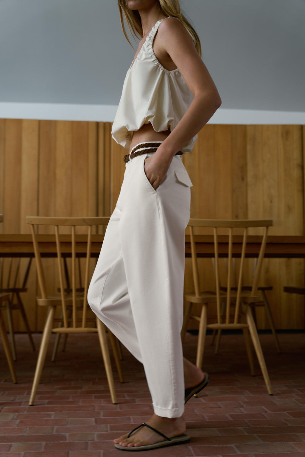 PANTAL?N CHINO CINTUR?N TRENZADO / Crudo - Zara фото 14