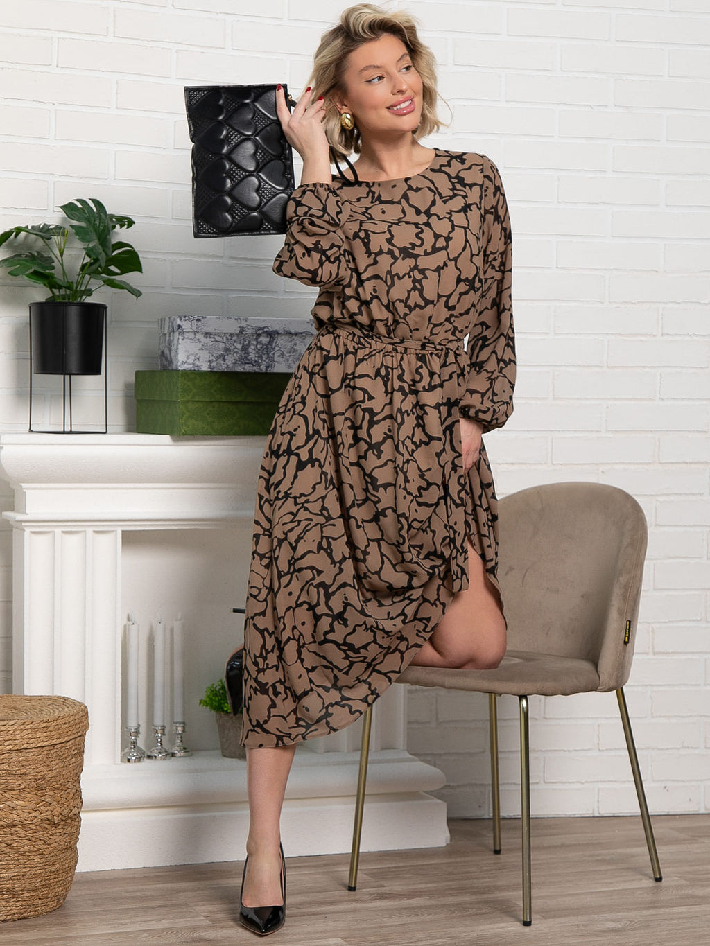 Платье Идиллия (бежево-черное) П15378-16М