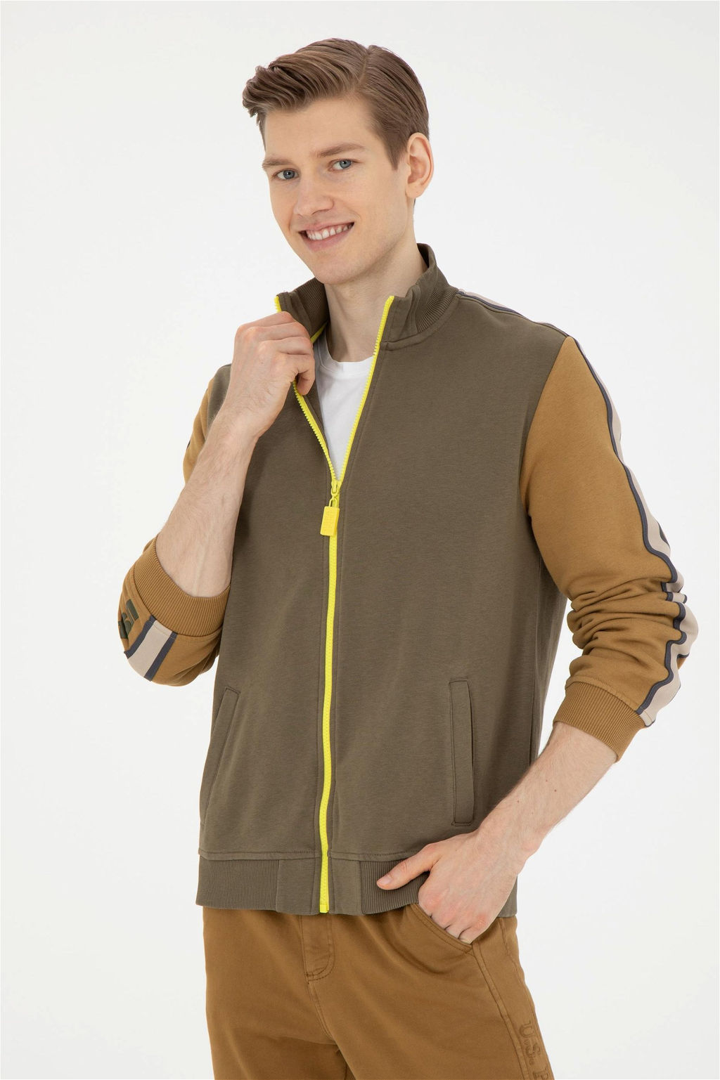 Мужской вязаный кардиган цвета хаки - U.s. polo assn фото 3