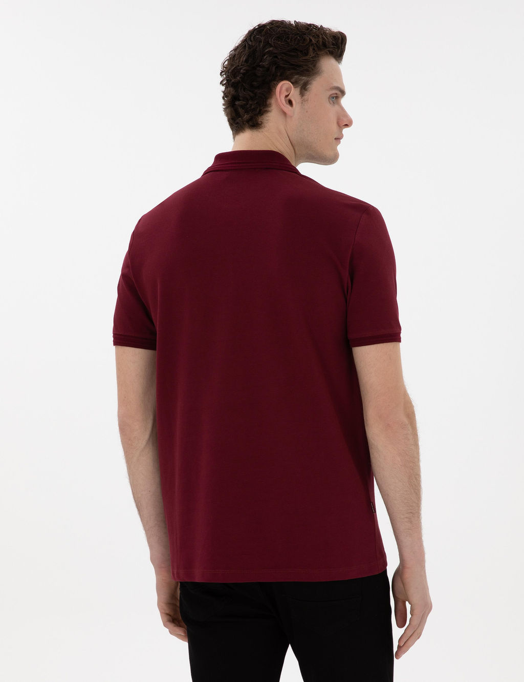 Bordo Regular Fit %100 Pamuk Polo Yaka Basic Ti__rt