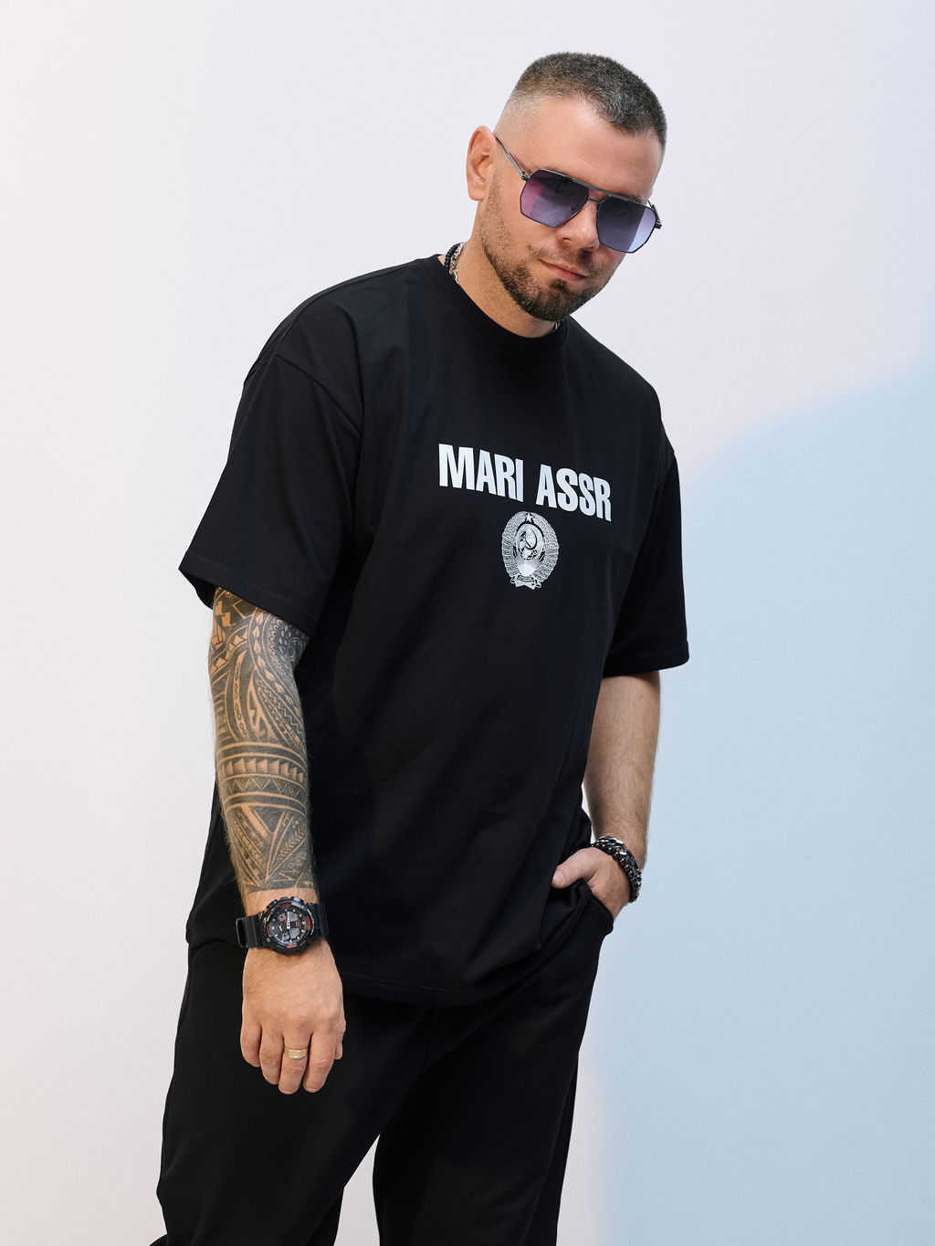 Футболка оверсайз унисекс " MARI ASSR" черный