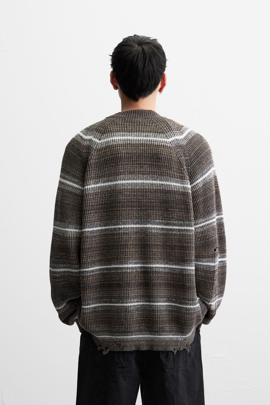STRIPED DISTRESSED-EFFECT CARDIGAN - Zara фото 4