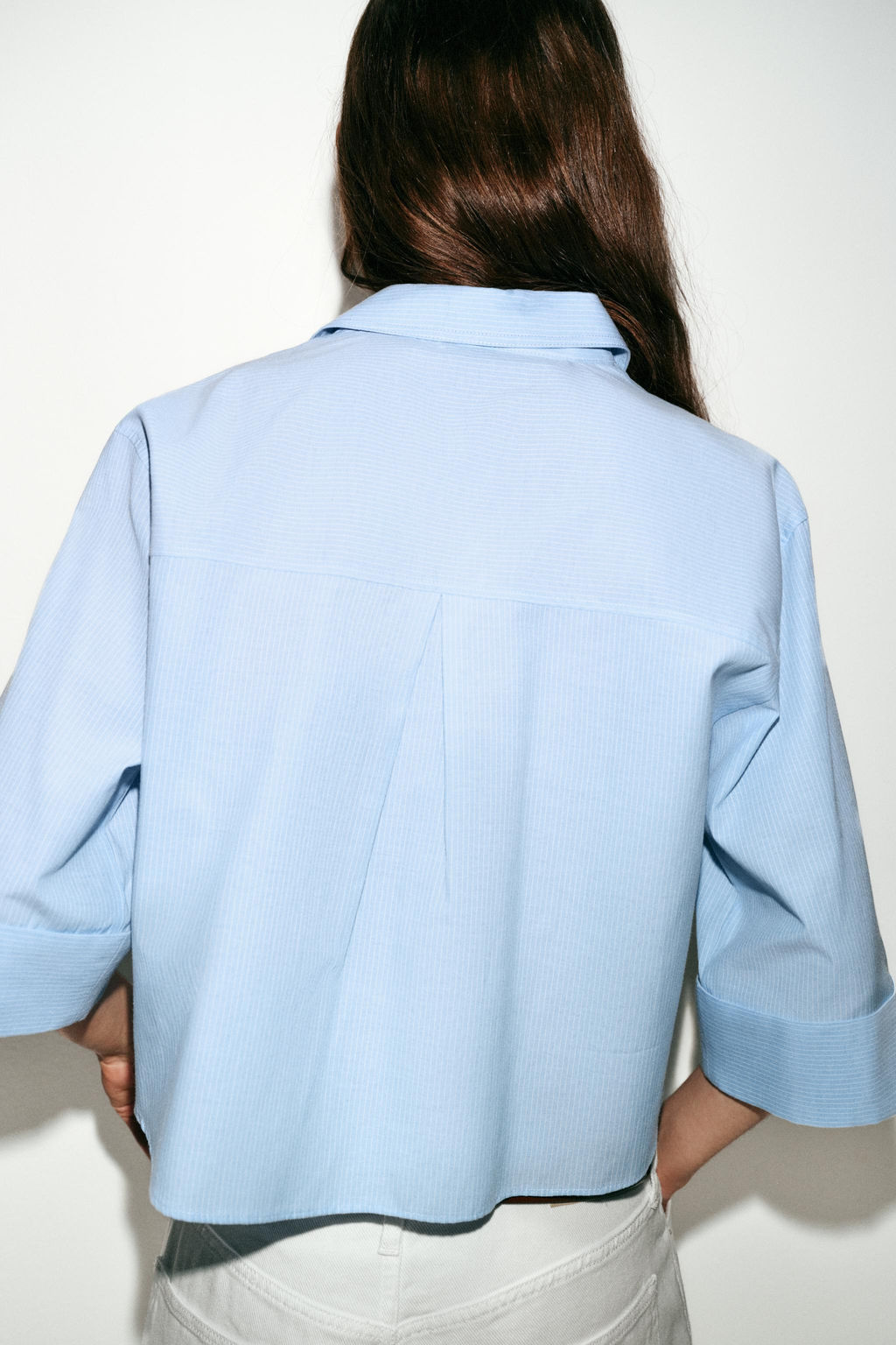 CAMISA CORTA TAPETAS RAYAS / Blanco / Celeste - Zara фото 6