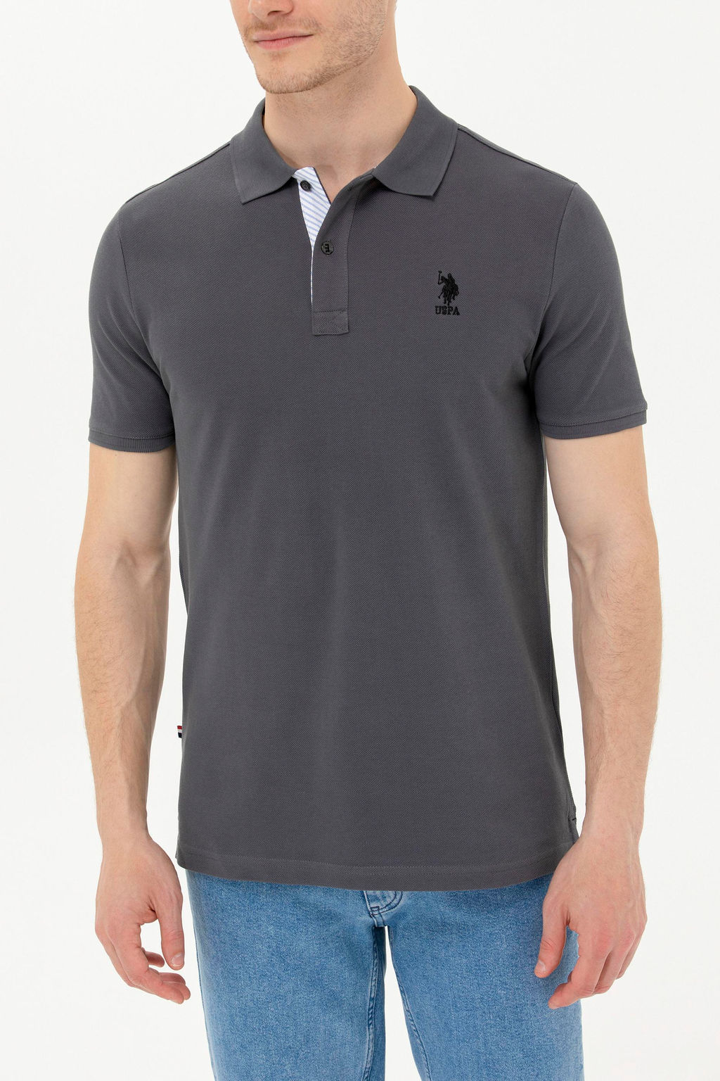 Мужская базовая футболка с воротником поло антрацитового цвета - U.s. polo assn фото 6