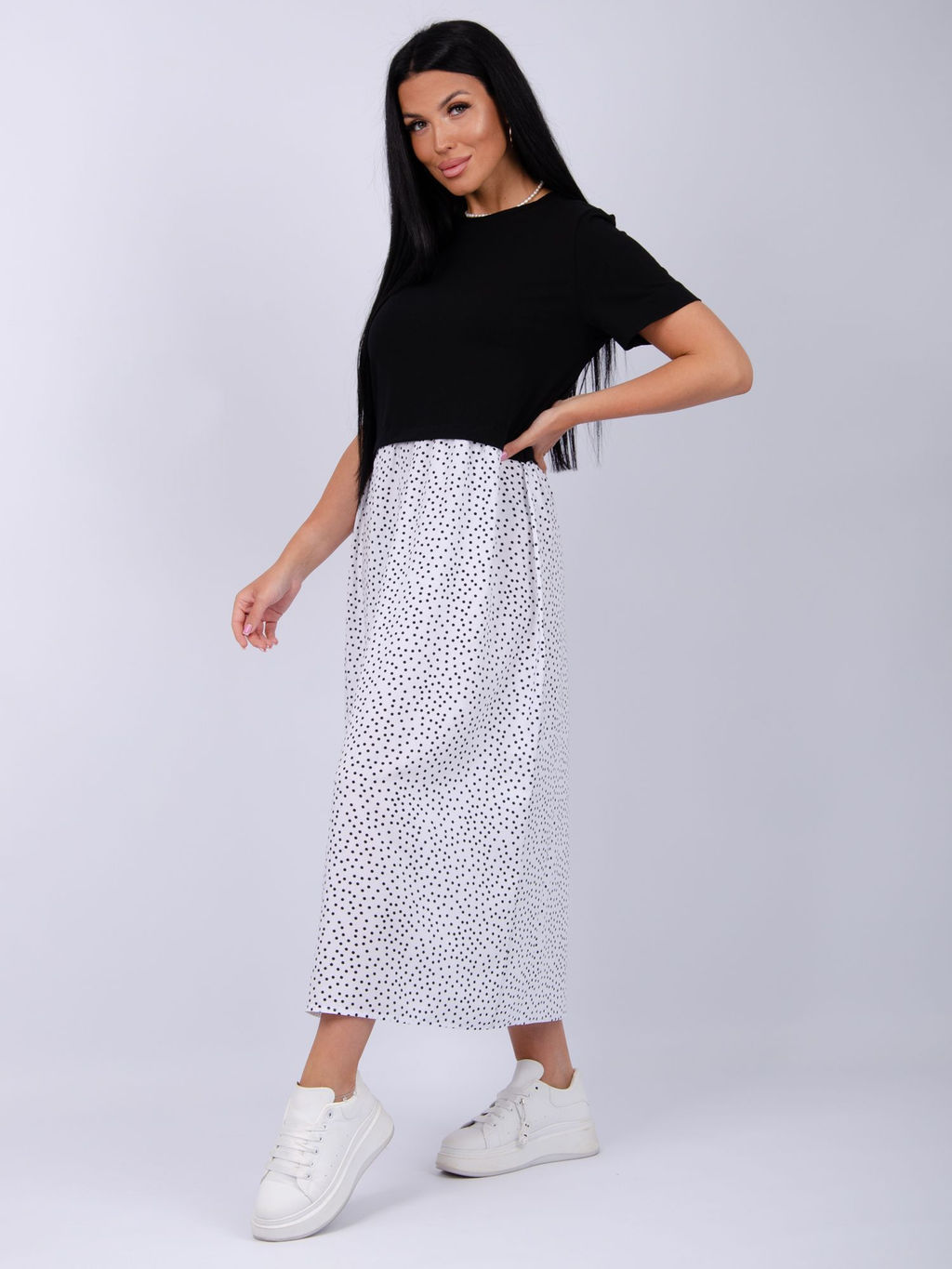 Платье "Виттория 6" белый горох, вискоза/кулирка (М)