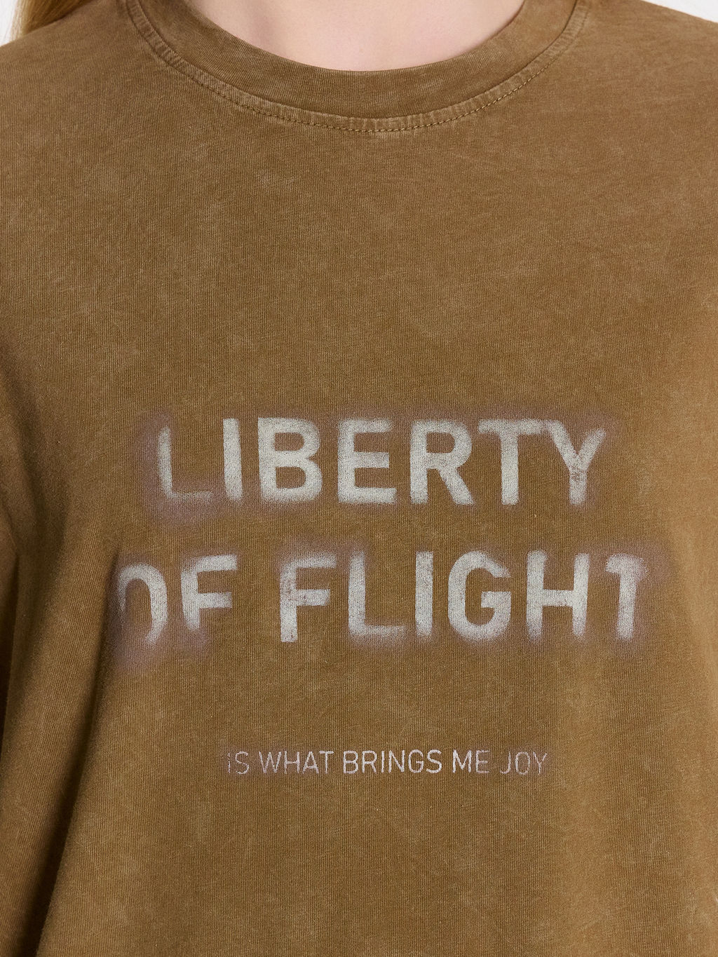 Футболка женская коричневая с обработкой эйсид и надписью Liberty of flight - Mark formelle фото 4