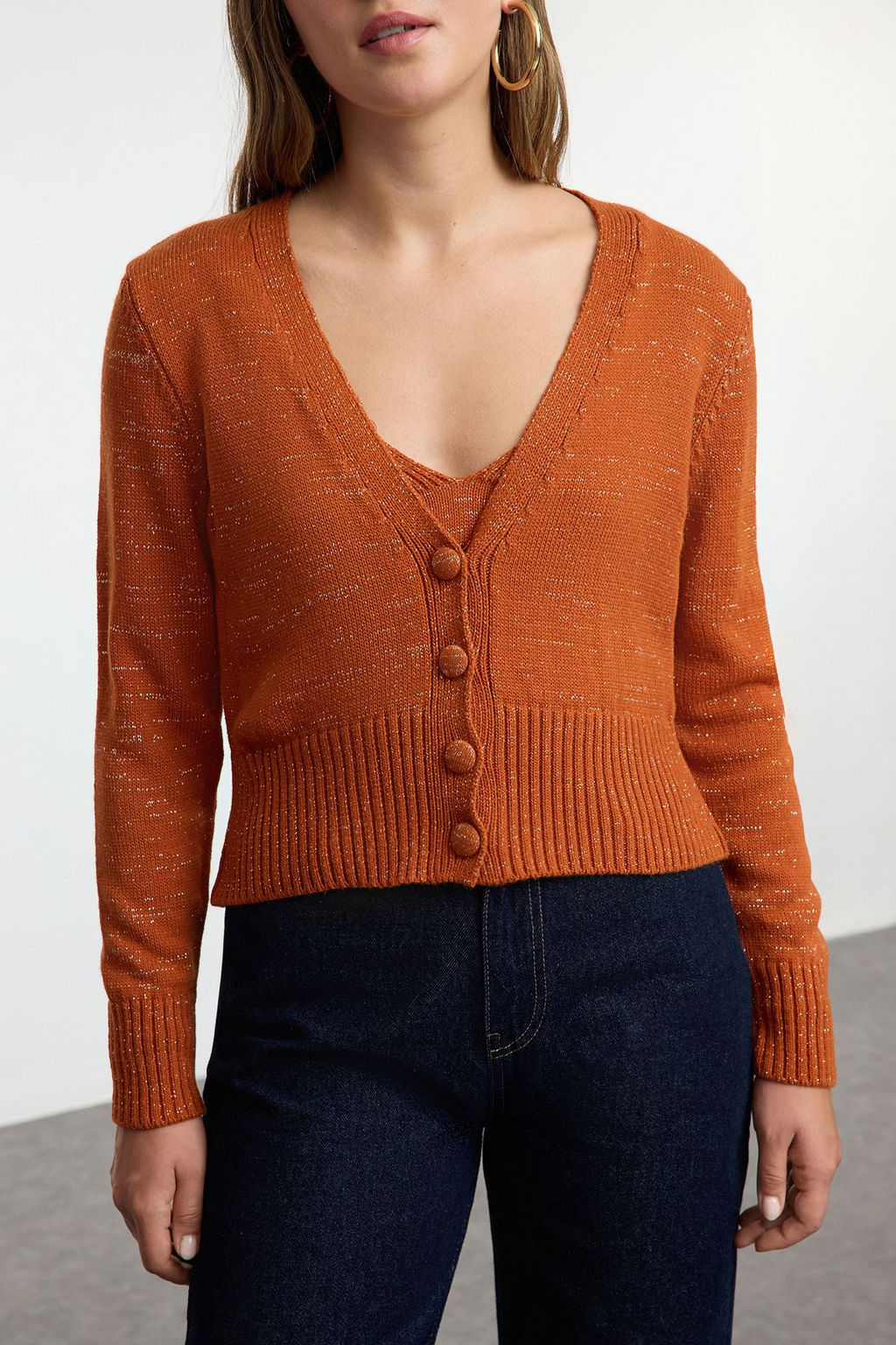 TRENDYOLMILLA Kiremit Crop Bluz-H?rka Tak?m Triko H?rka TWOAW25HI00199  фото 3