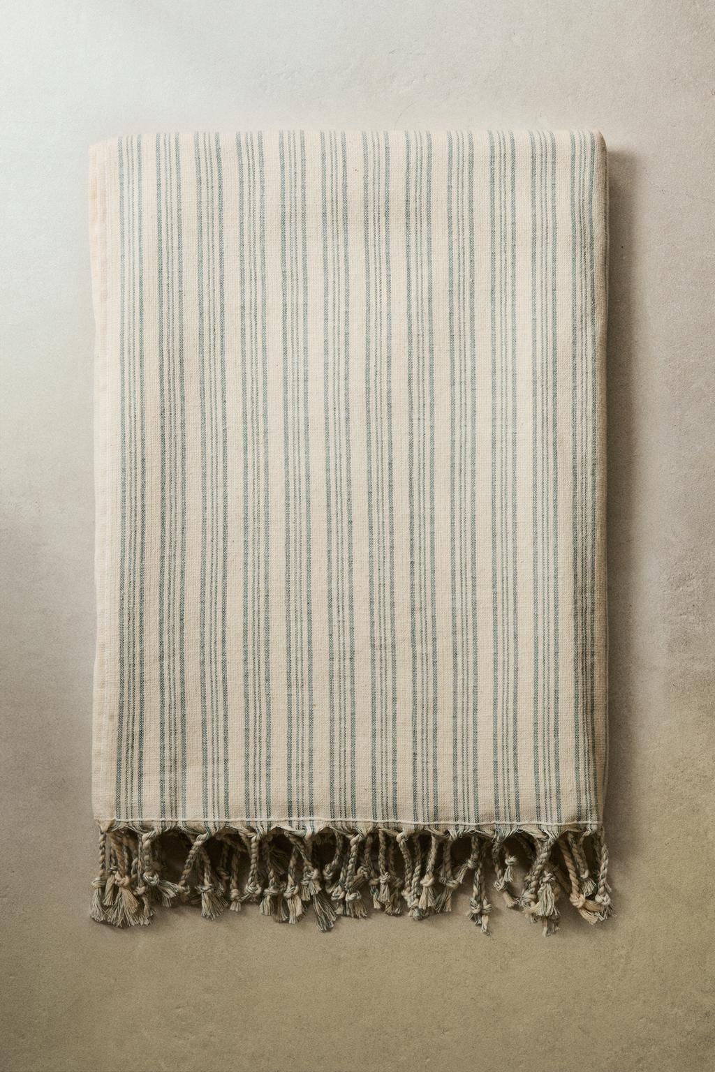 STRIPED COTTON BEACH TOWEL WITH FRINGING - Zara фото 6