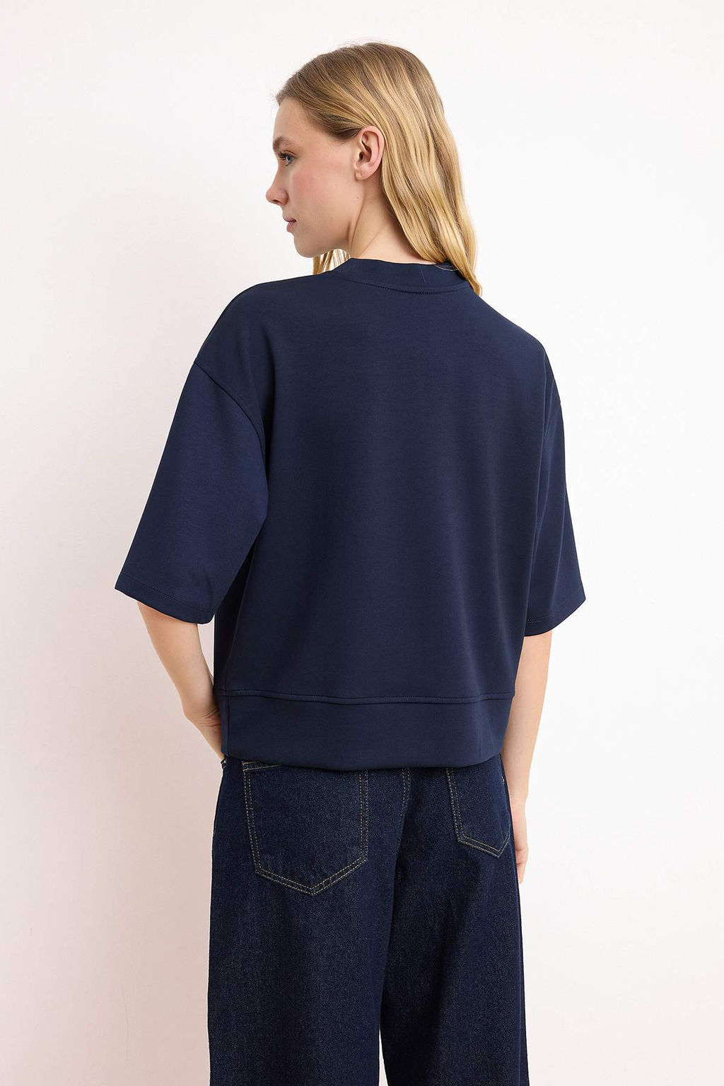 Lacivert Oversize/Genis Kal?p Dusuk Kol Truvakar Soft Touch Orme T-Shirt TWOSS26TS00182 - Trendyolmilla фото 4