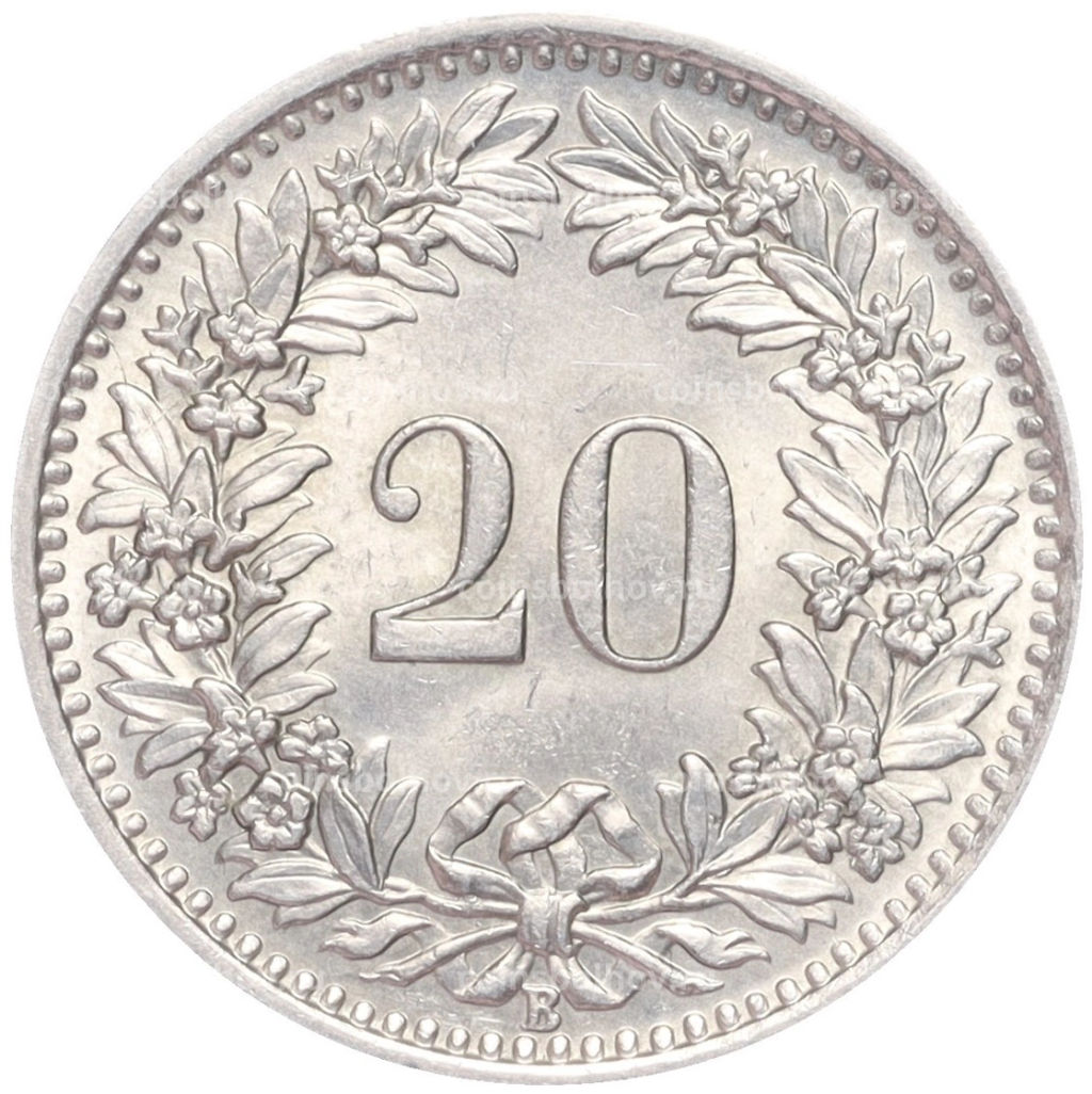 Монета 20 раппенов 1953 года Швейцария