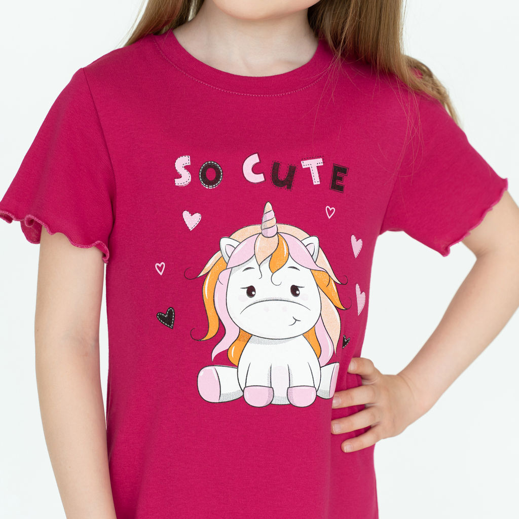 Сорочка для девочки темно-малиновая единорожка 818 (122, 64)