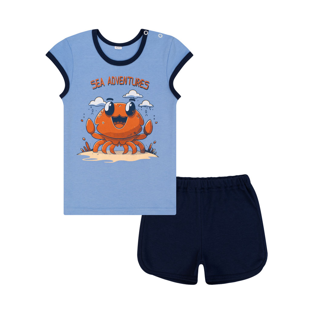 Костюм детский голубой/темно-синий с принтом краб 7059п (92, 56)