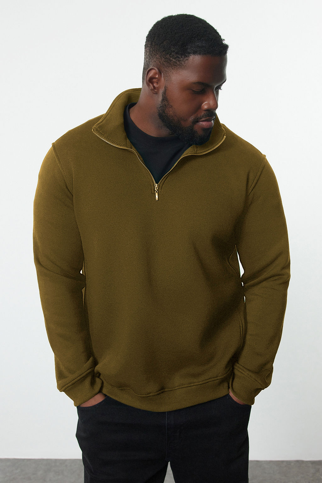 TRENDYOL MAN Yesil Buyuk Beden Oversize/Normal Kesim Dik Yaka Fermuarl? Ici Polarl? Sweatshirt TMNAW24AO00024 - Trendyolmilla фото 26