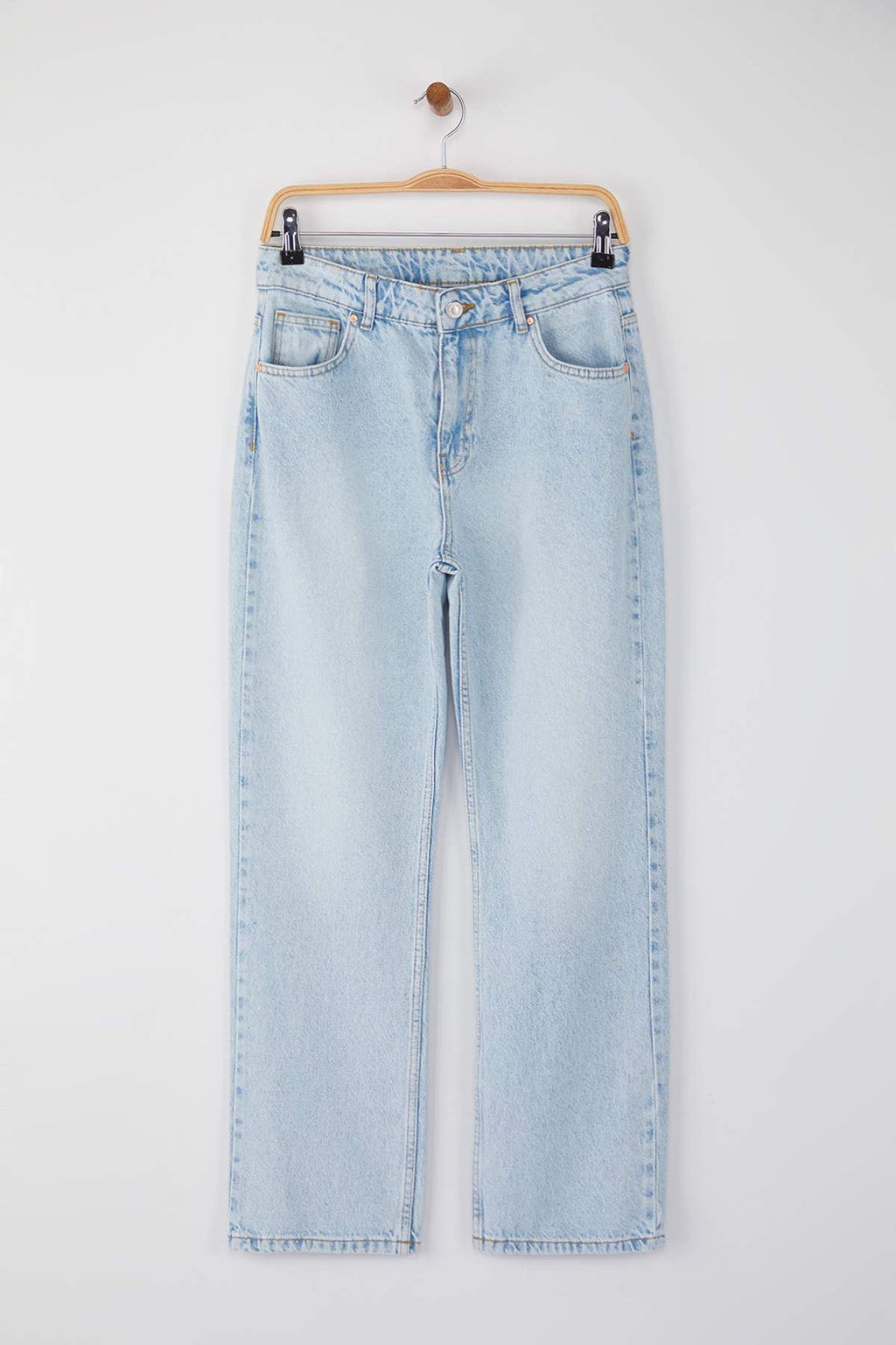 Ac?k Mavi Yuksek Bel Boru Paca Straight Duz Kesim Jeans TWOAW26JE00060 - Trendyolmilla фото 5