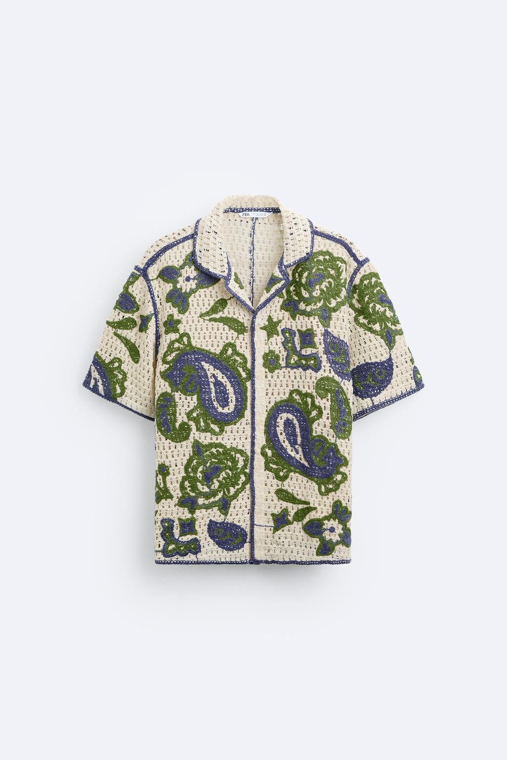 CROCHET SHIRT WITH CONTRAST EMBROIDERY - Zara фото 7
