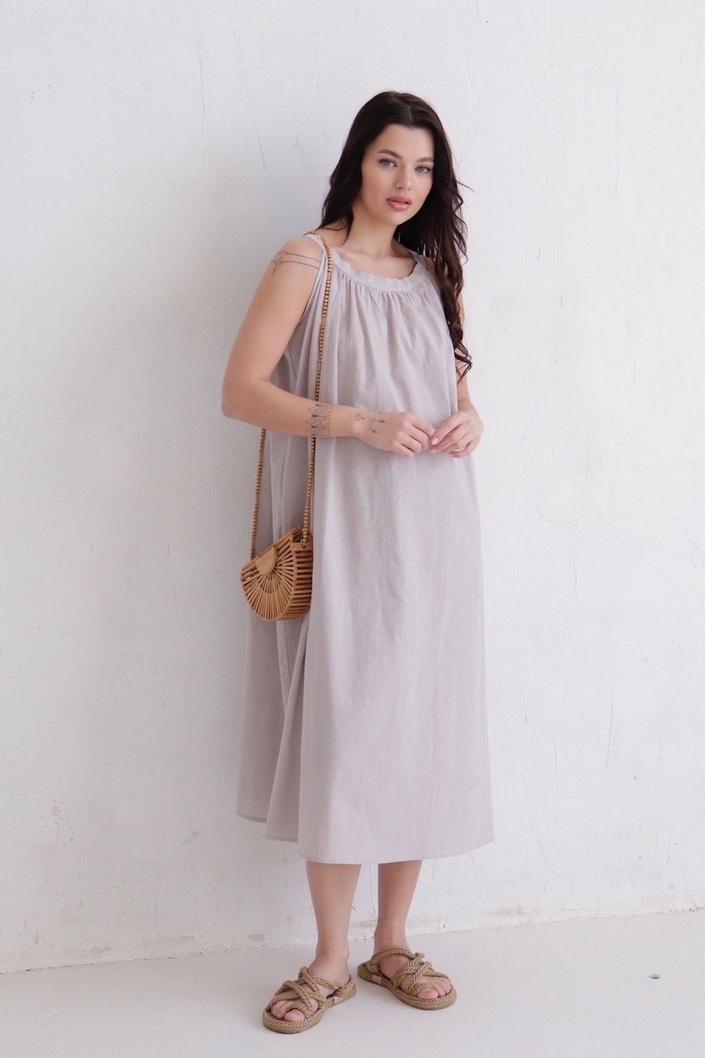 Платье хлопковое светло-серое - Martichelli фото 2