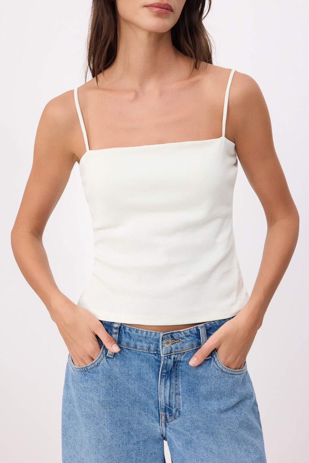 Kahverengi Fitted/Vucuda Oturan Straplez Ince Ask?l? Kolsuz Pamuk Ribana Orme Atlet TWOSS26AL00033 - Trendyolmilla фото 7