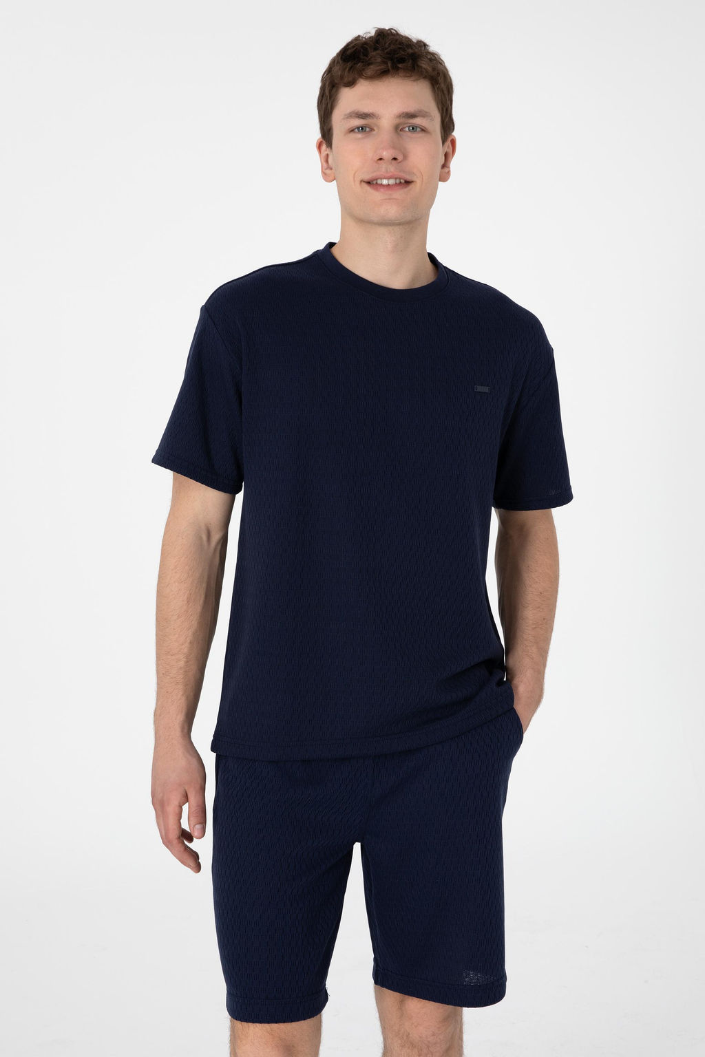 Erkek Comfort Fit Bisiklet Yaka Lacivert Ti__rt Sepette S_rpriz _ndirim