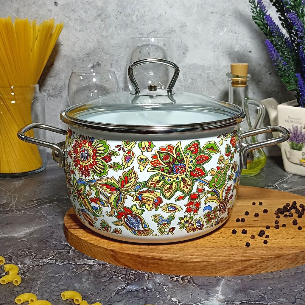 Кастрюля 4,0л сф. Imperio 1SC205S белосн. - Стальэмаль фото 2