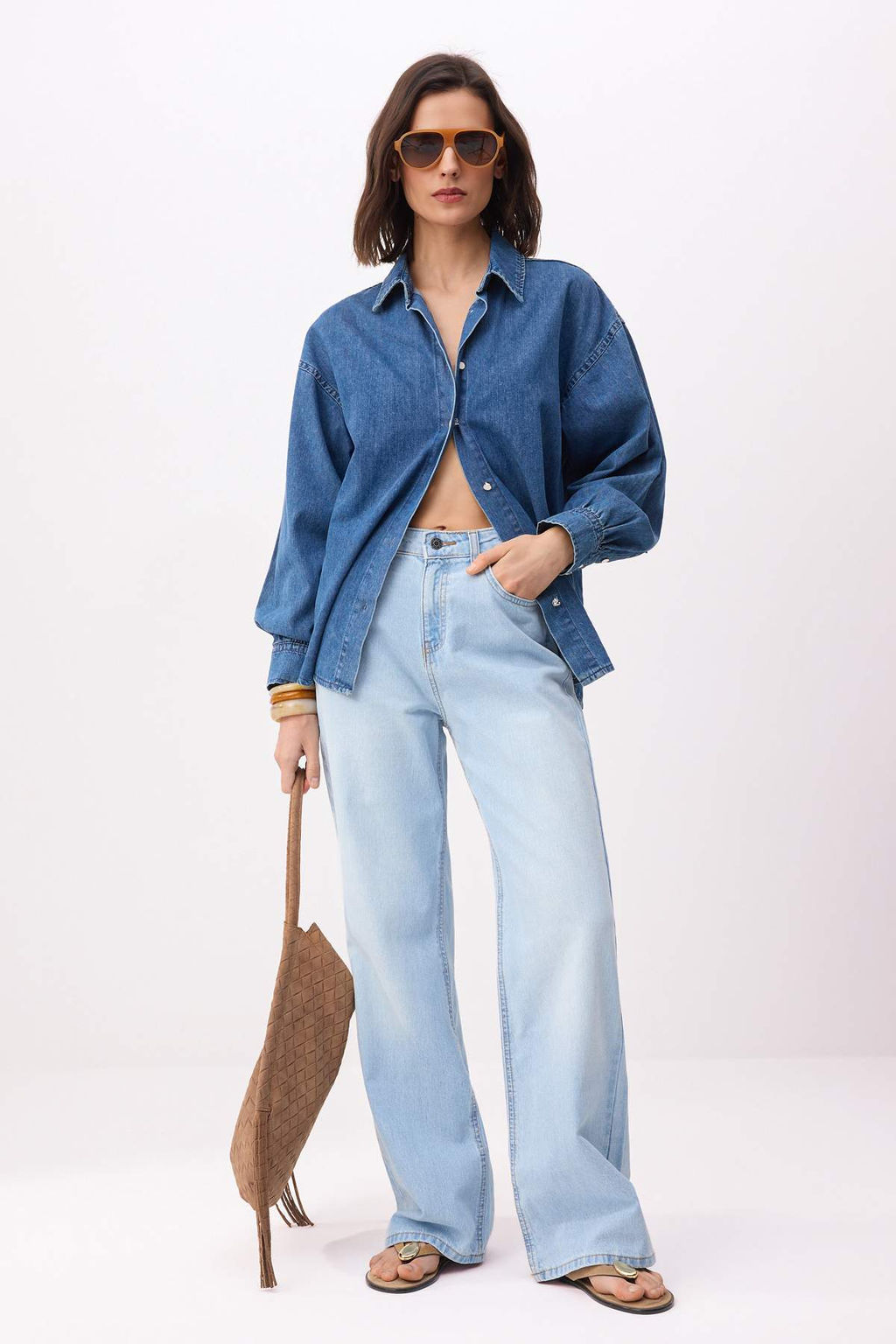 Buz Mavisi Yuksek Bel %100 Pamuk Wide Leg Jeans TWOSS26JE00204 - Trendyolmilla фото 2