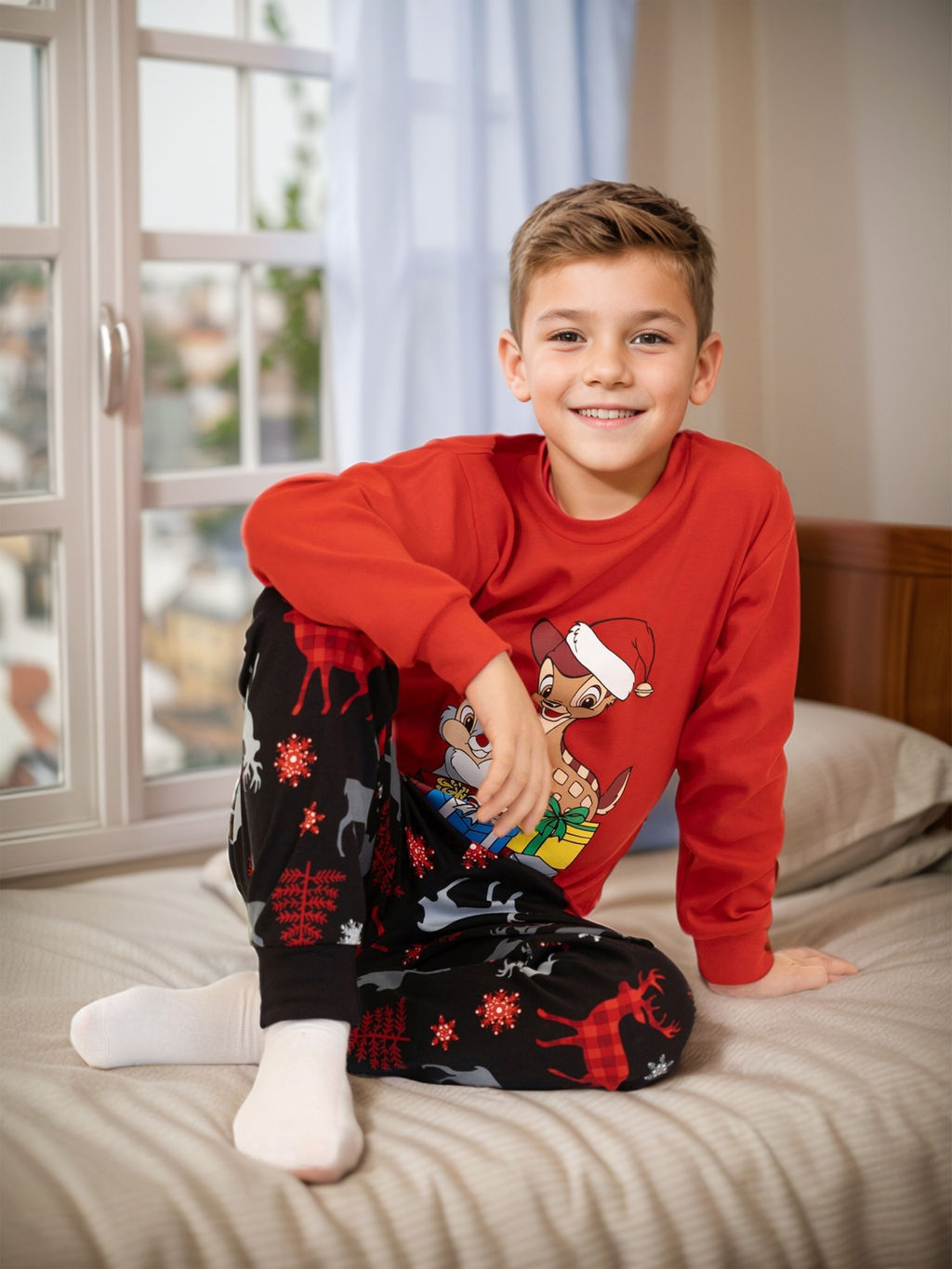 Пижама детская красная/черная олень ПЖ-1818 (110, 60)