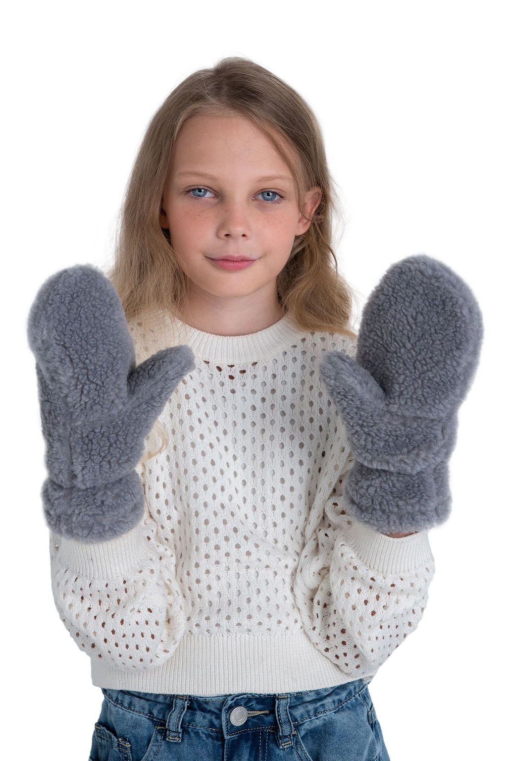 Варежки детские меховые ваниль - Woollamb фото 12