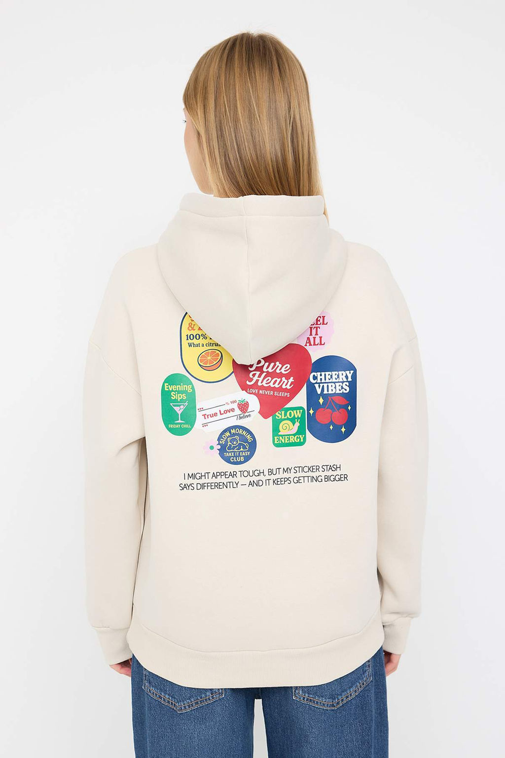 Teen Kahverengi S?rt Bask?l? Oversize Kal?p Kapusonlu Ici Polarl? Orme Sweatshirt TWOAW26SW00126 - Trendyolmilla фото 11