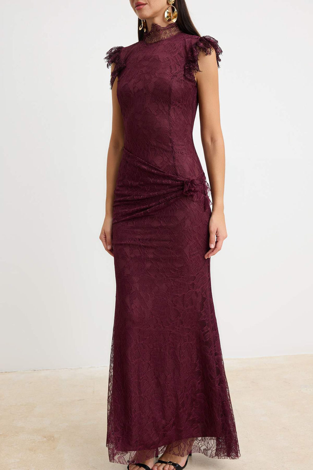 Bordo Dantel Maxi Abiye & Mezuniyet Elbisesi TPRSS26AE00041 - Trendyolmilla фото 4