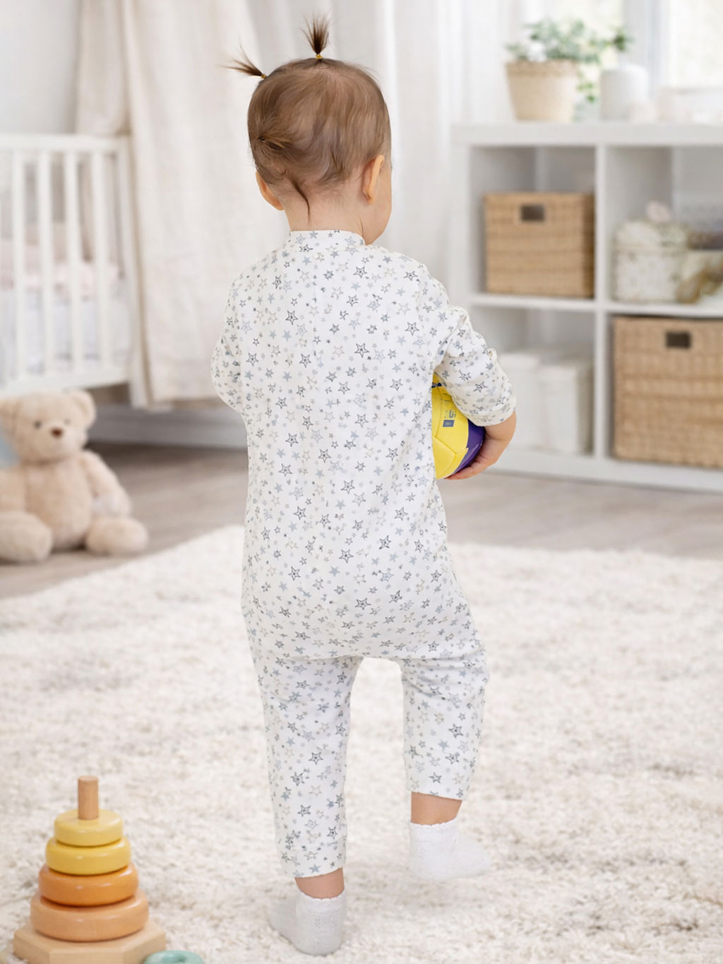 Комбинезон ясельный молочный серые звезды