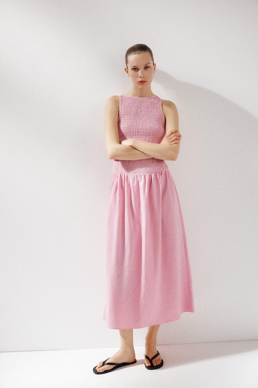 GINGHAM CHECK MIDI DRESS
