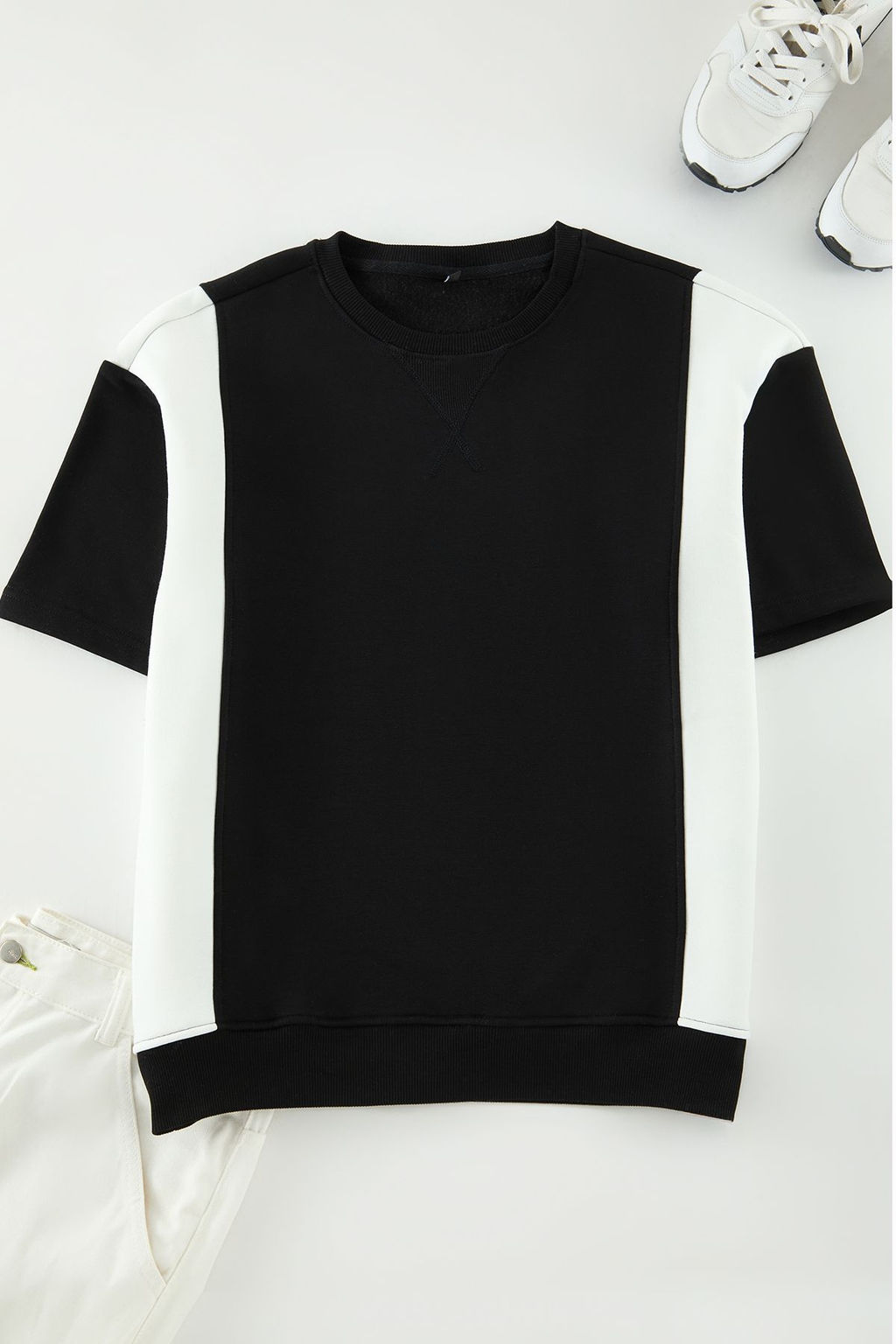 TRENDYOL MAN Siyah-Ekru Oversize/Genis Kesim Renk Bloklu Ici Sardonlu Kal?n T-shirt TMNAW25TS00015 - Trendyolmilla фото 3