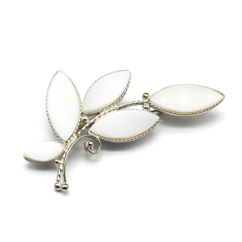 Брошь кахолонг "Веточка" 53*33мм