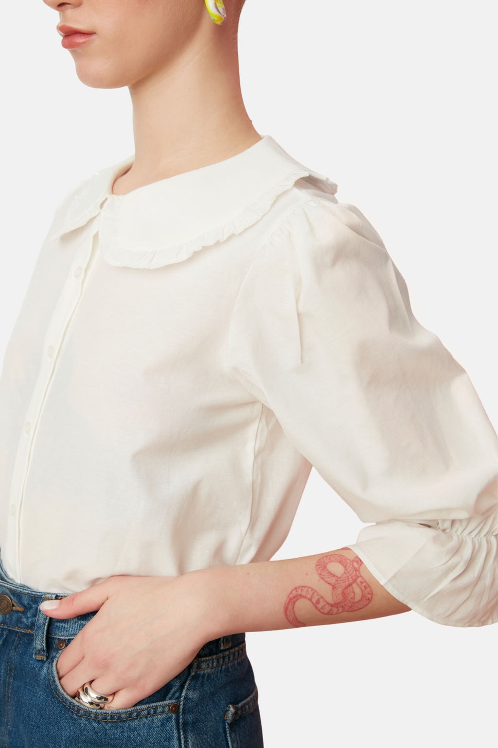 Ekru Bebe Yaka Dokuma Gomlek TWOSS22GO0083 - Trendyolmilla фото 4