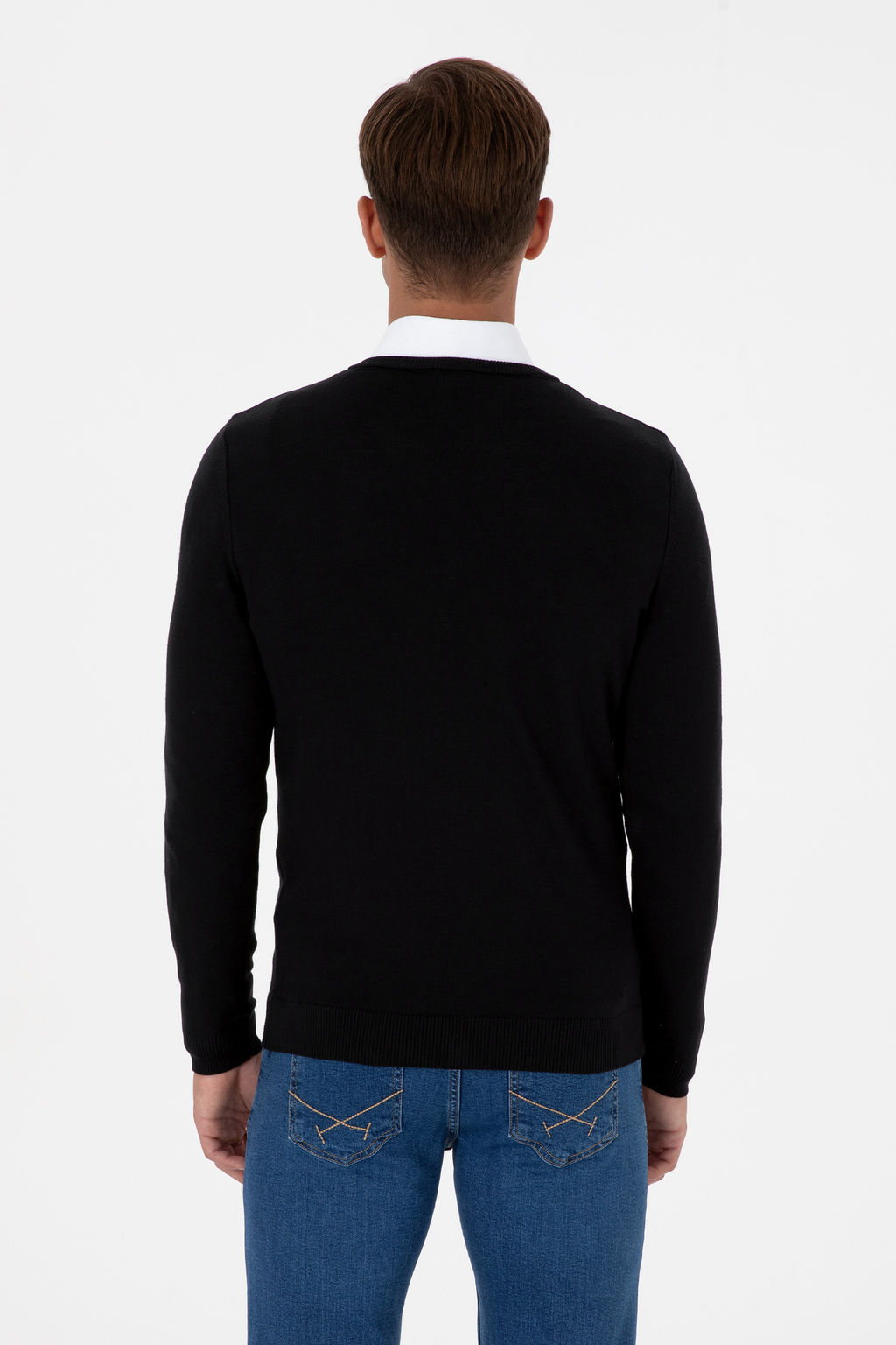 Erkek Slim Fit V Yaka Siyah Basic Kazak - U.s. polo assn фото 5